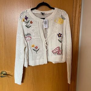 Torrid 2X BNWT Cream Embroidered Open-Knit Cardigan Sweater Pointelle Shrug